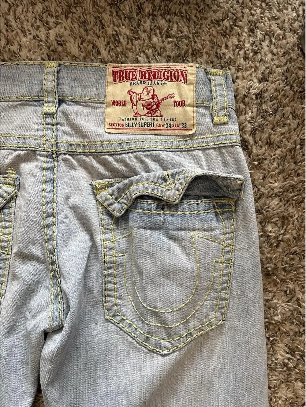 True Religion Billy Super T Denim Jeans Men’s Light Wash Distressed Size 34x30